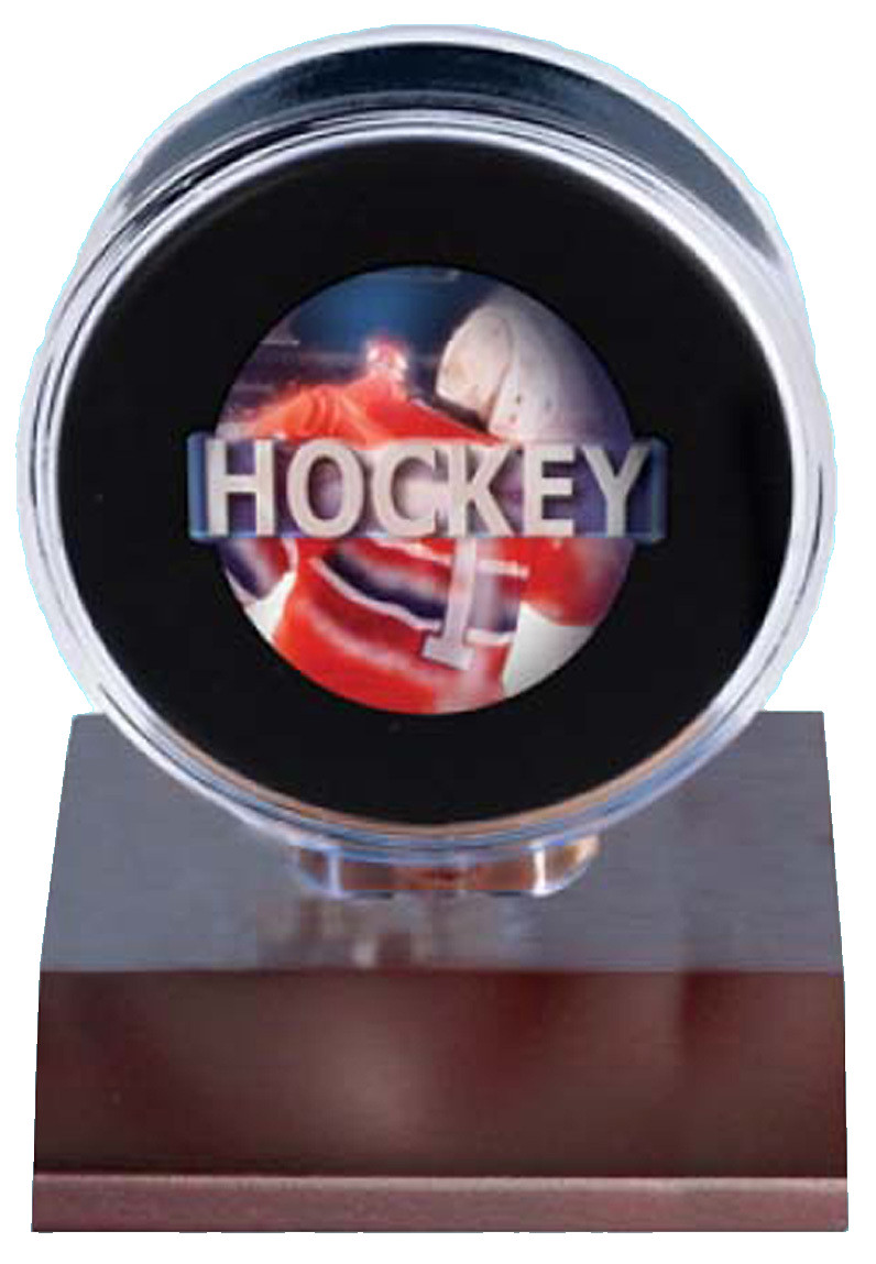 Ultra Pro Dark Wood Base Hockey Puck Display Stand Acrylic Case Holder New
