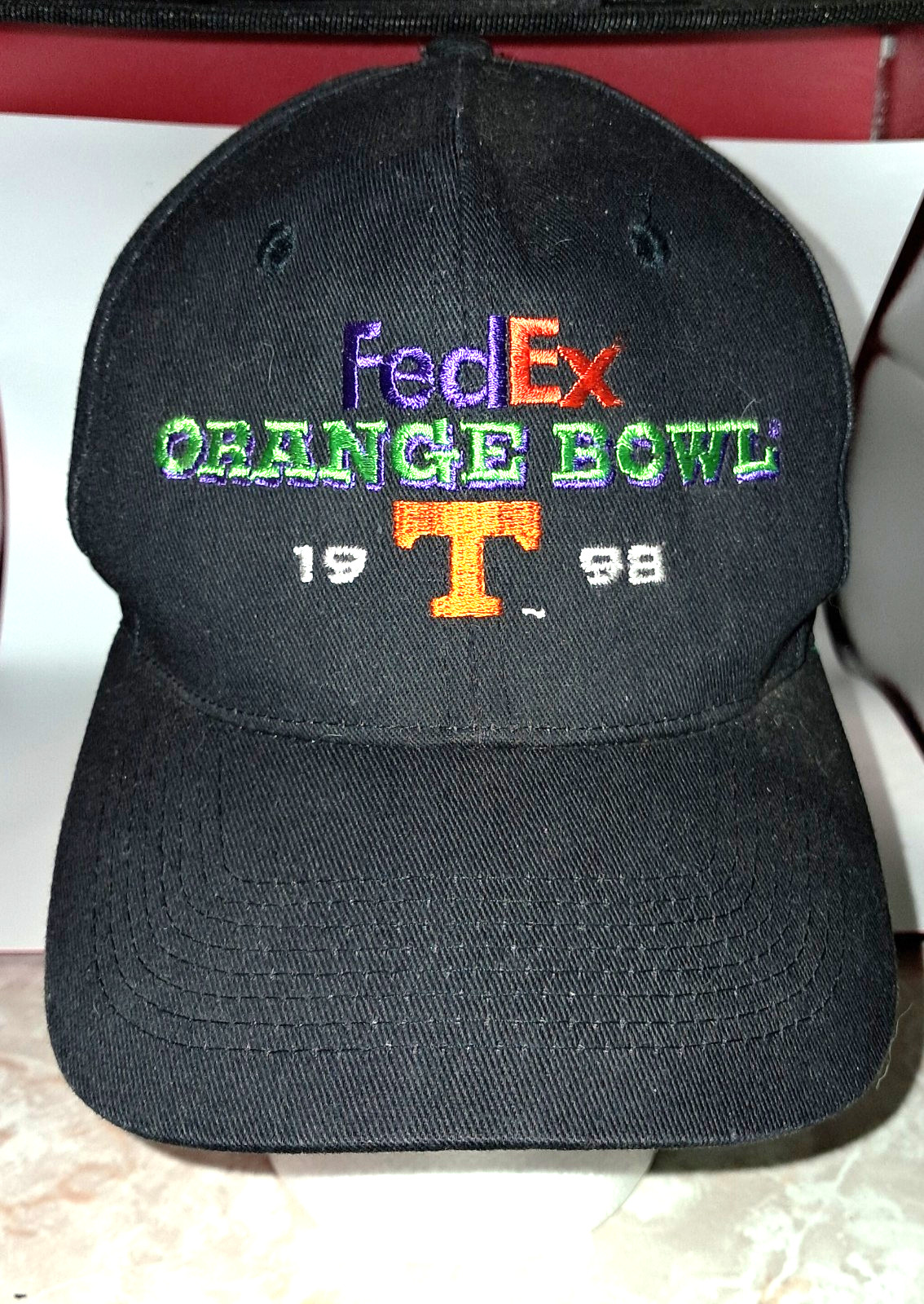 1998 FedEx Tennessee Black Orange Bowl Cap Purchased New at Game Excellent