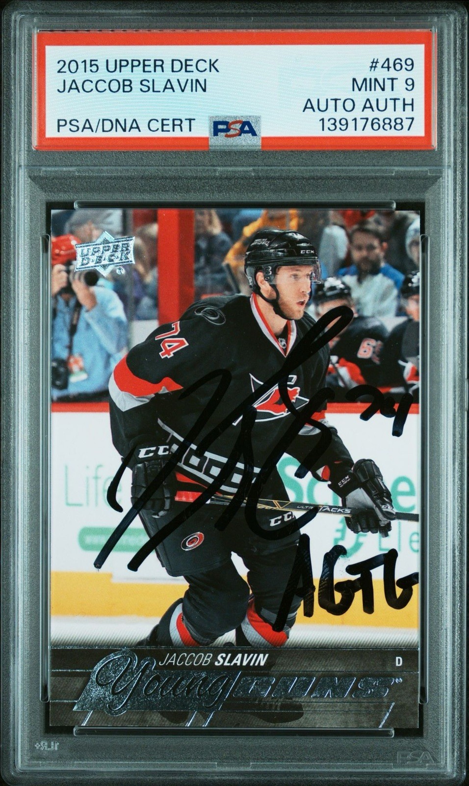 2015-16 Upper Deck Young Guns Jaccob Slavin #469 (RC) Autographed PSA 9