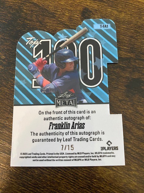 Franklin Arias – 2025 Leaf Metal – Top 100 – Auto – #7/15 – (RC) – Red Sox’s