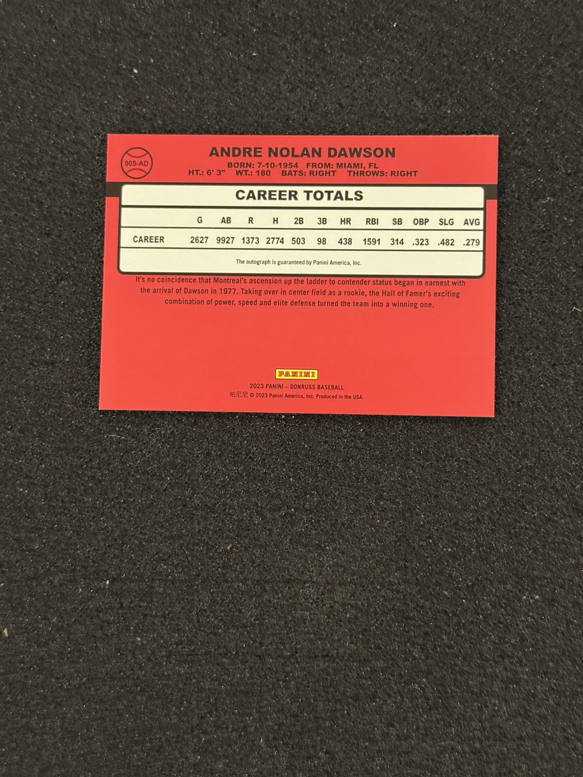 2023 Donruss Retro 1990 Andre Dawson Auto Expos HOF