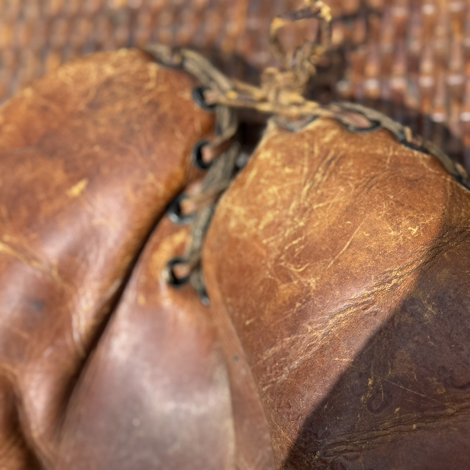 Vintage Leather Baseball Catcher’s Mitt Glove Brown, Name Marked John L. Kram