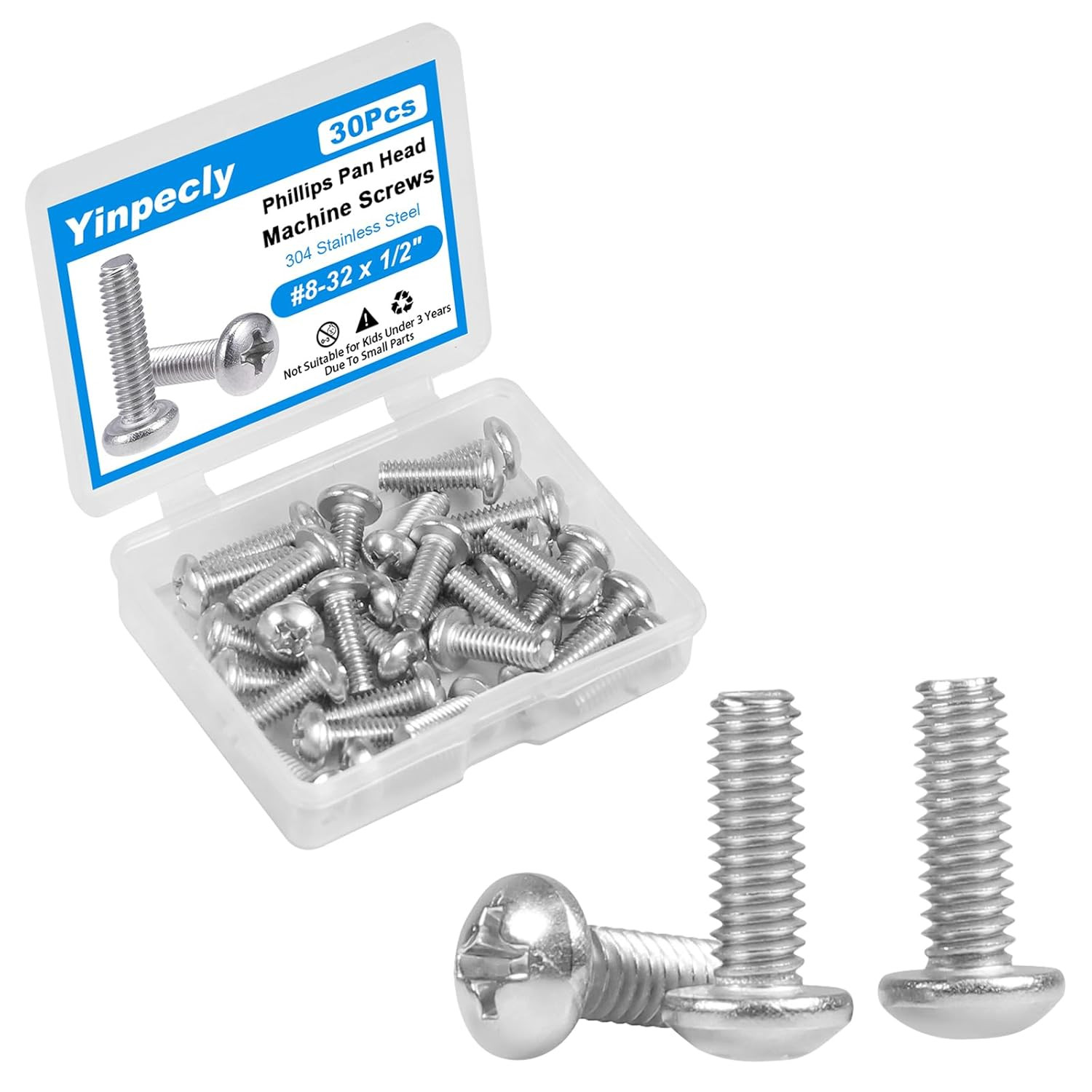 30 Pcs #8-32 X 1/2″ Pan Head Machine Screws, 304 Stainless Steel, Truss Head Bol