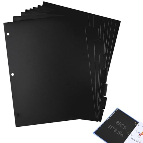 8Pcs 3 Ring Binder Dividers with 8 Tabs,A4 Sturdy Plastic Dividers Black