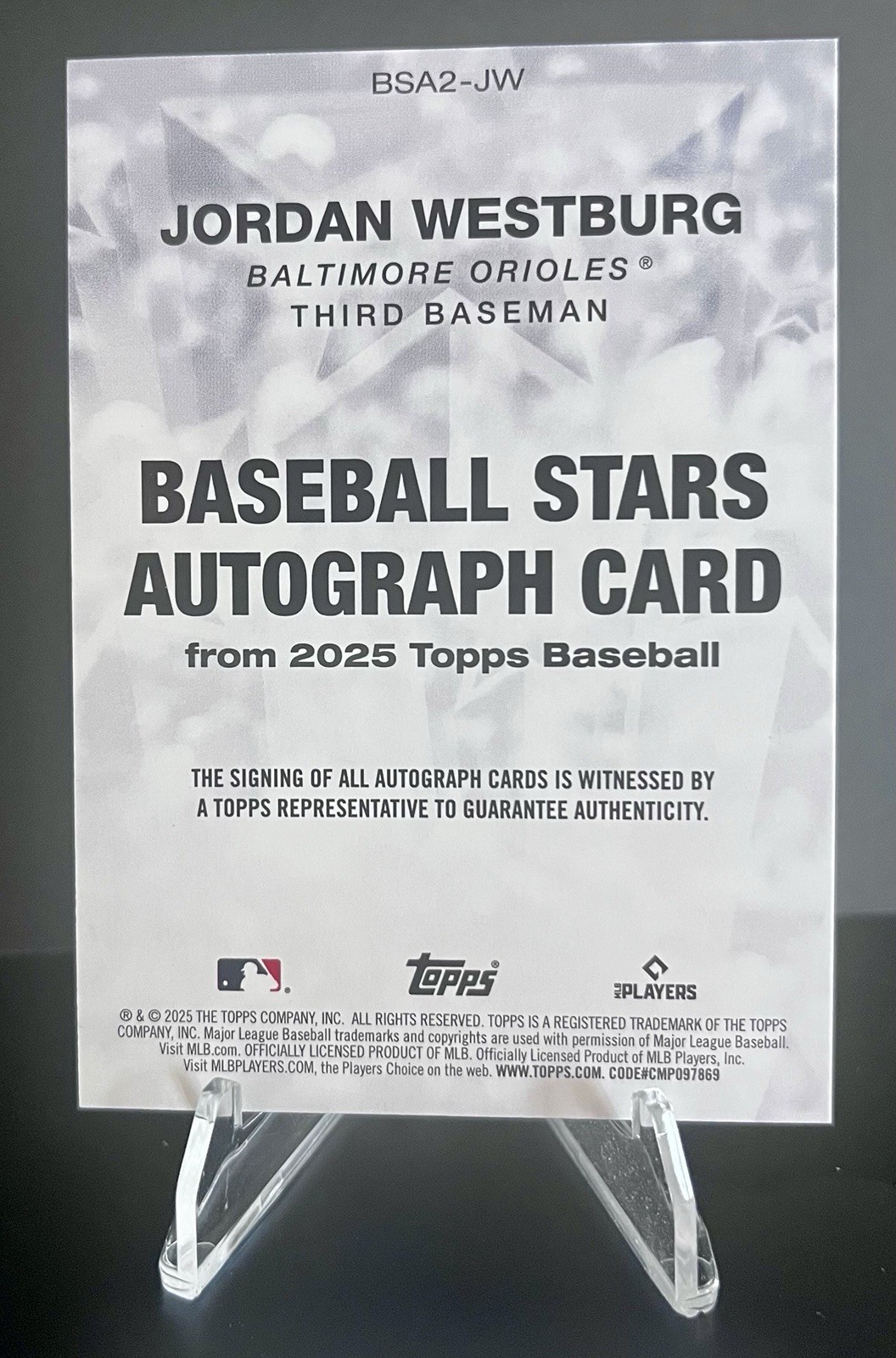 2025 Topps – Baseball Stars Jordan Westburg Orioles #BSA2-JW Gold 11/50 Auto