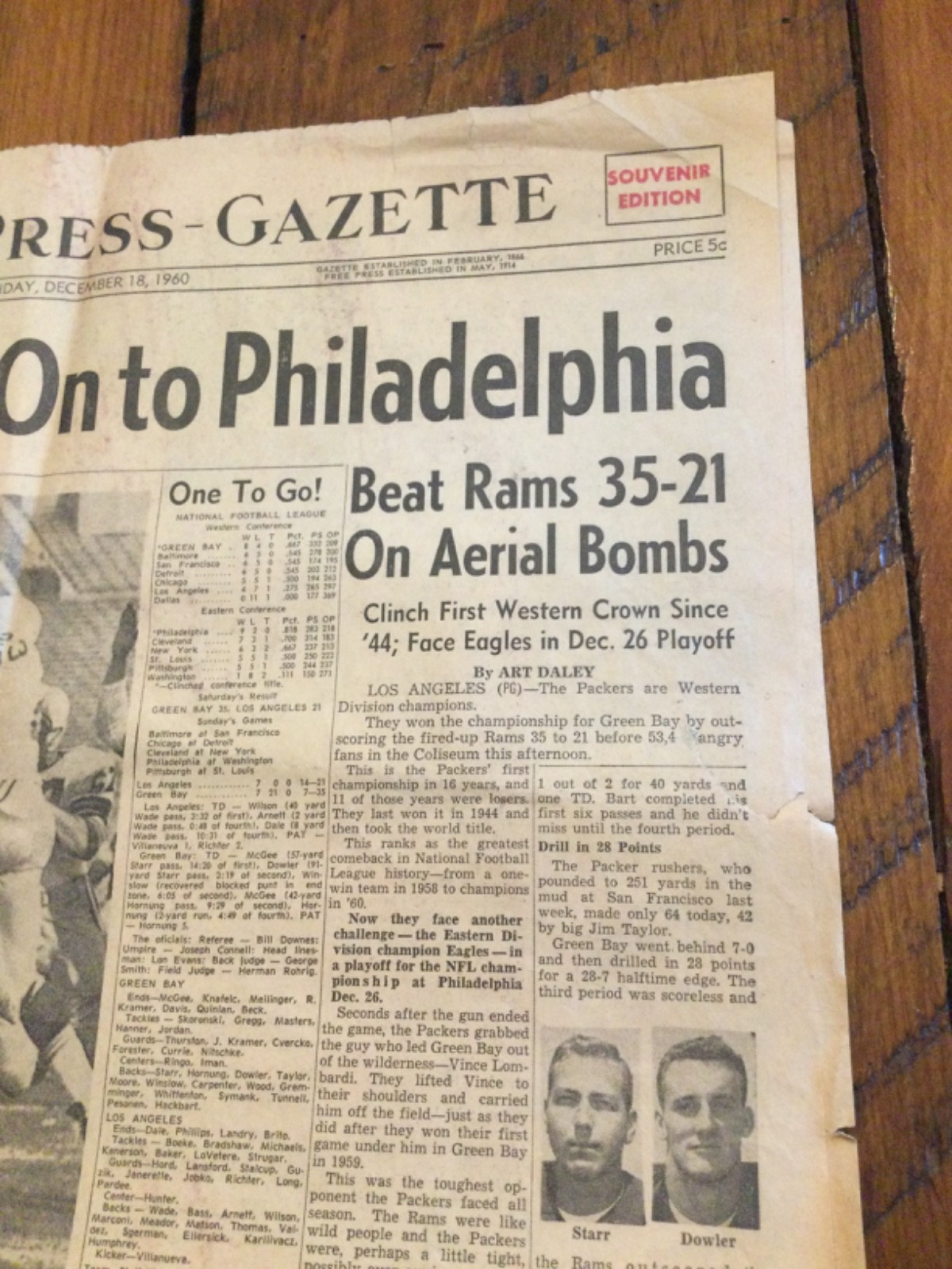 1960 Packer Green Bay News Gazette Souvenir Edition Win Clinch Conference Title