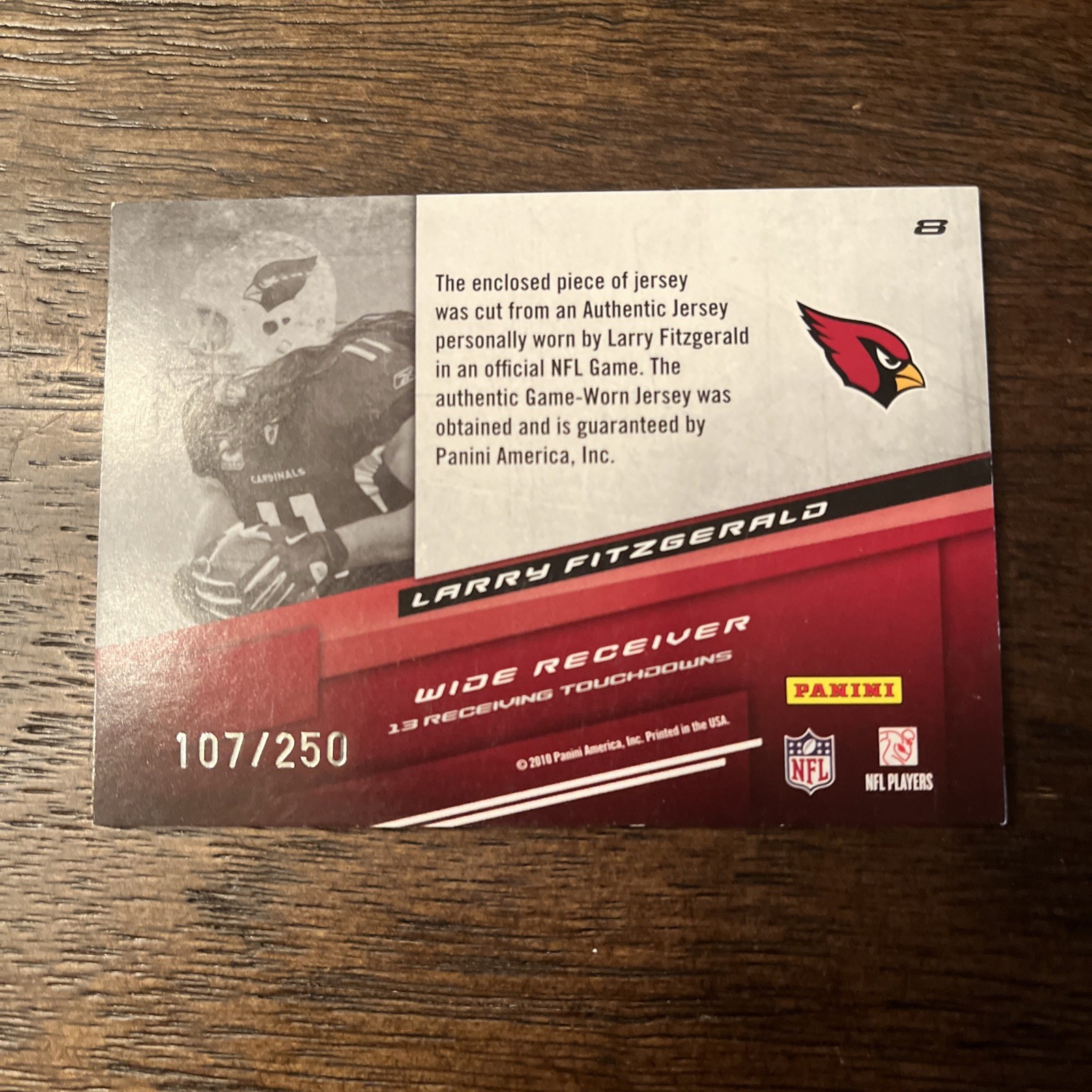 2010 Playoff Prestige Touchdown Sensations Larry Fitzgerald Die-Cut Jersey /250