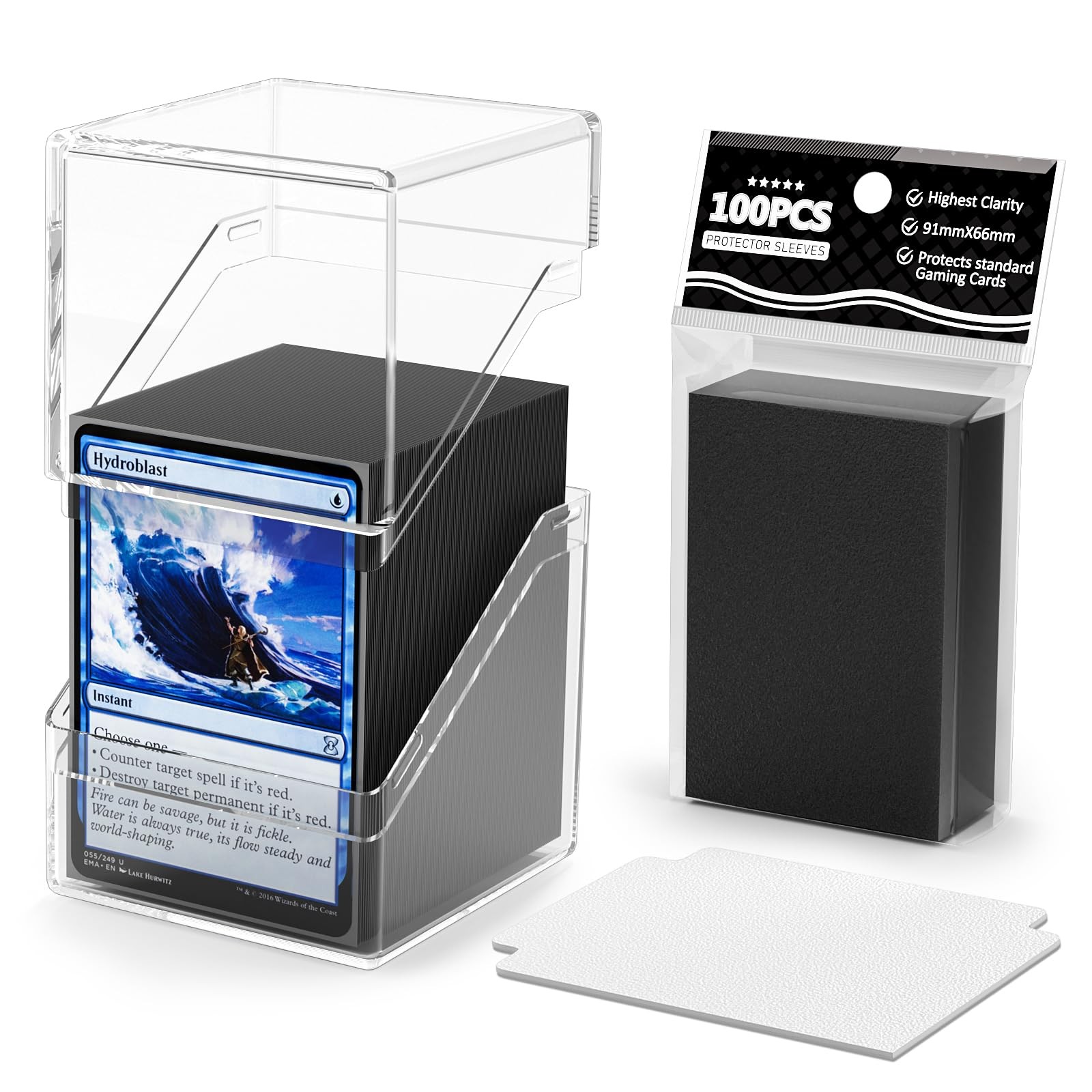 Card Deck Case, Deck Box with 100 Pack Card Sleeves and Divider, Standard Clear