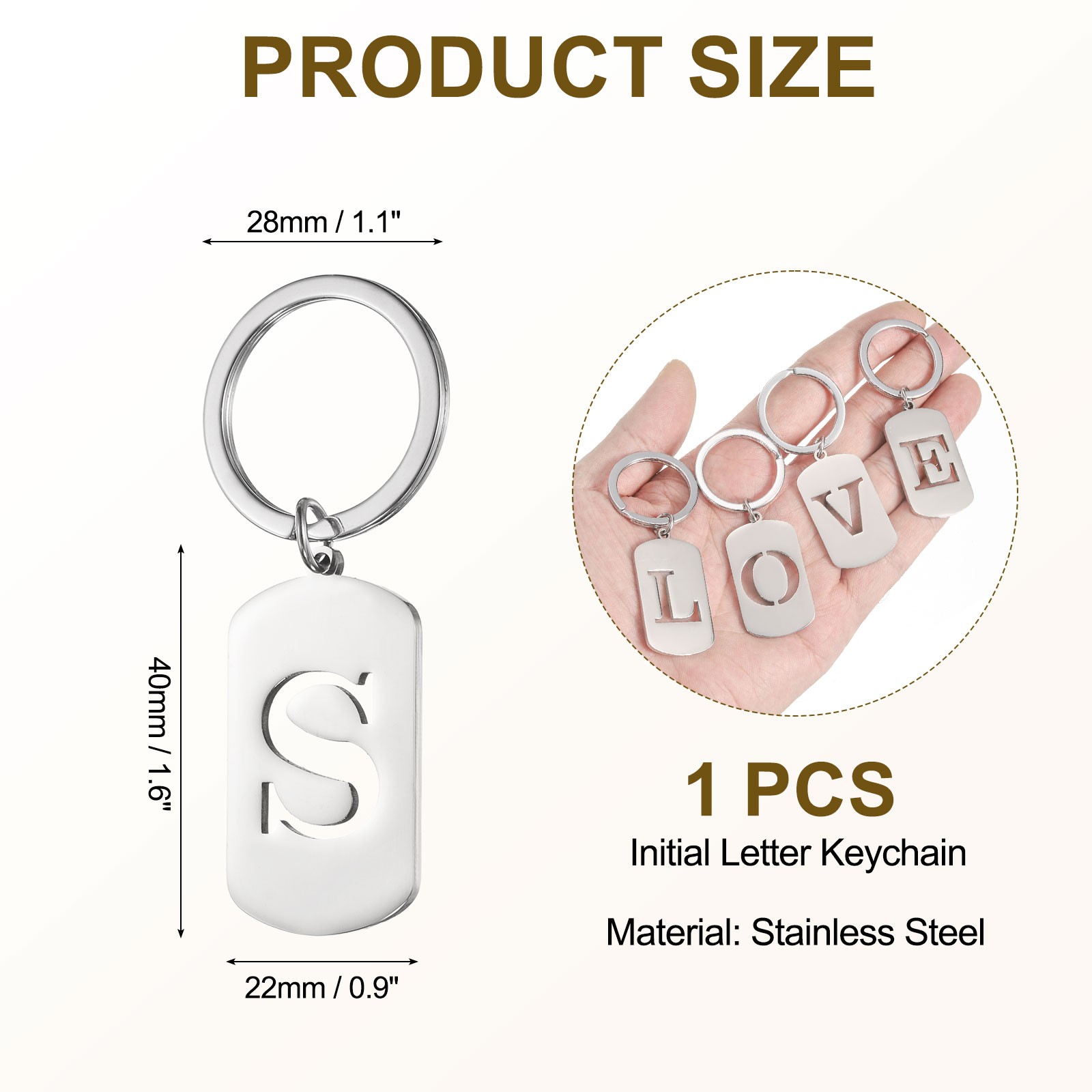 Initial Letter Key Chain, A-Z KeyChain Pendant Key Ring, Silver (Letter S)
