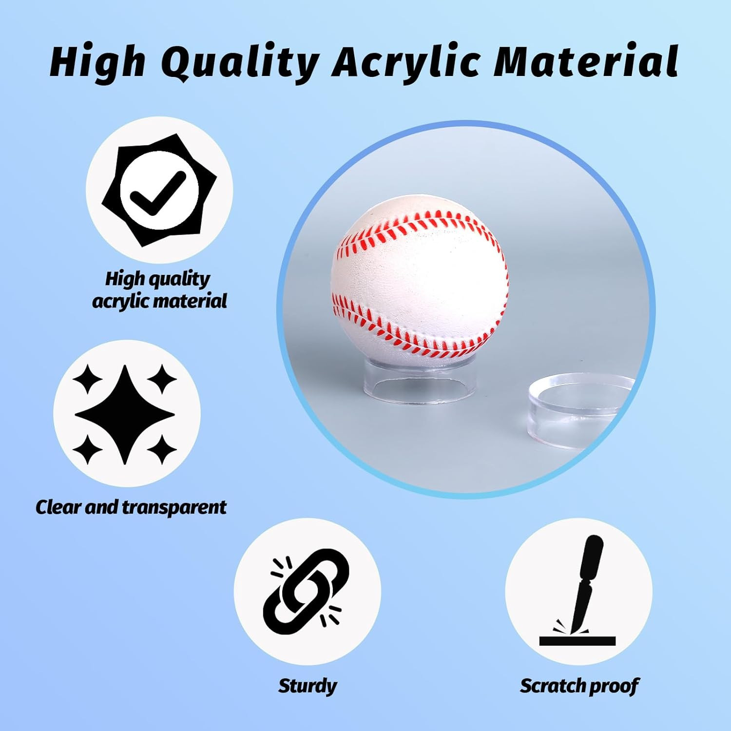 9Pcs Baseball Stand, Clear Ring Ball Sphere Stand, Softball Display Holder, roun