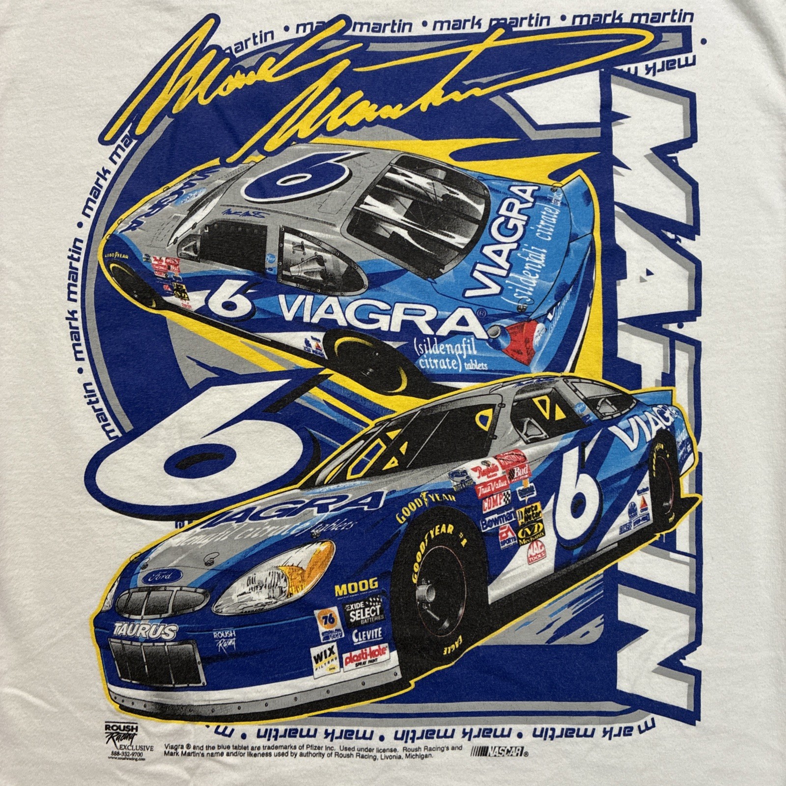 Vintage NASCAR T Shirt Mark Martin Roush Racing Viagra Large 90’s Made In USA