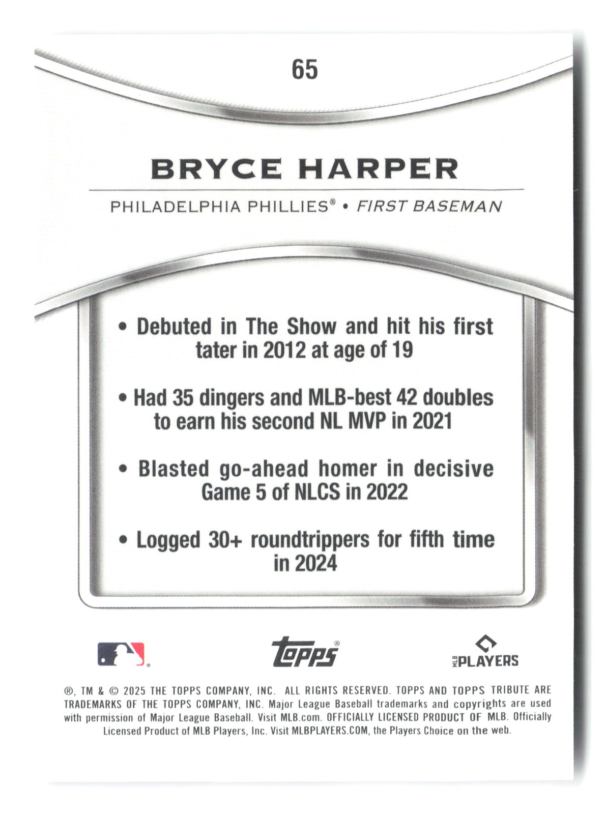 2025 Topps Tribute #65 Bryce Harper