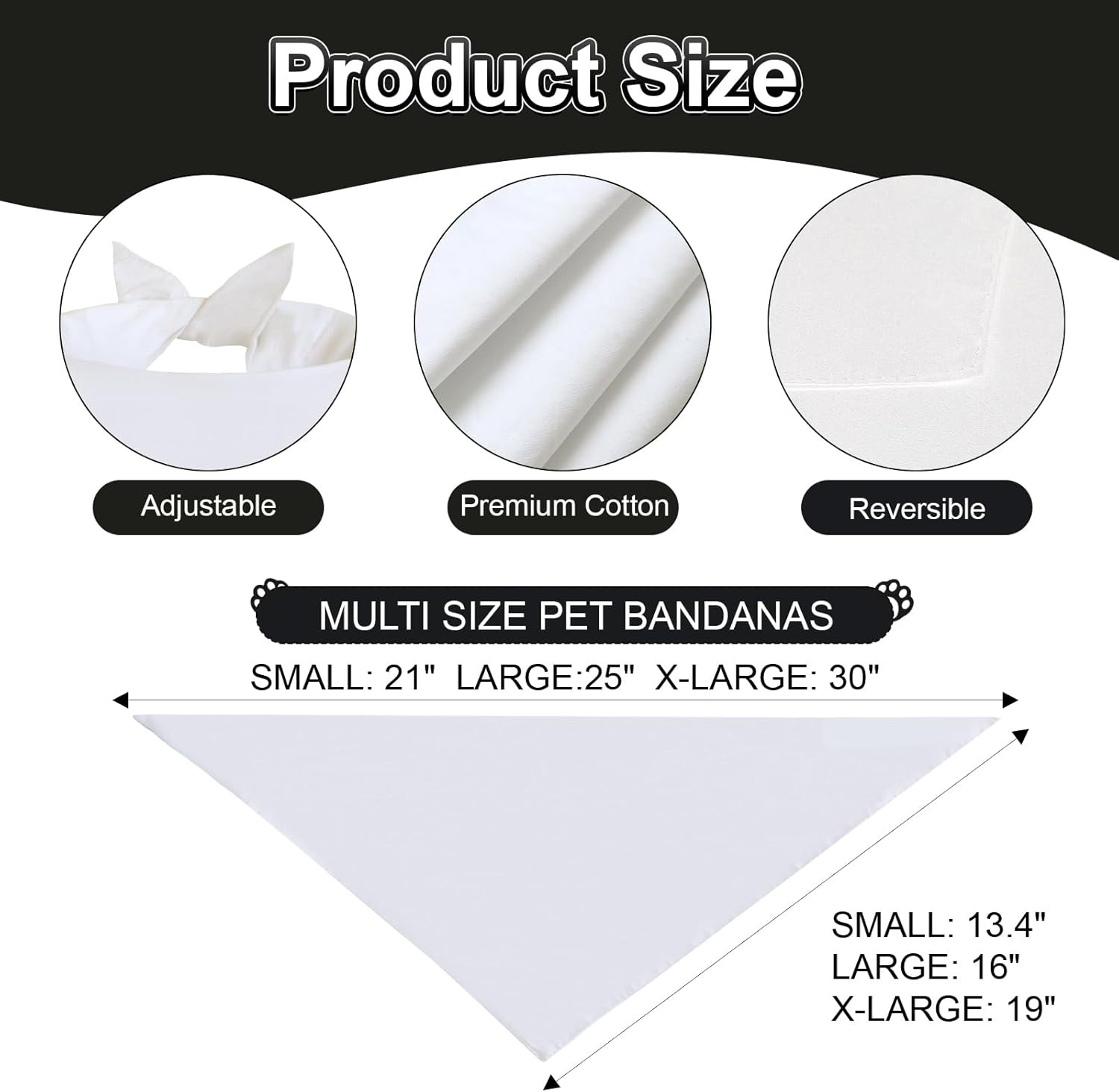 Blank Dog Bandanas White Xlarge 1PCS, DIY Solid Cotton Scarf, Durable Triangle R