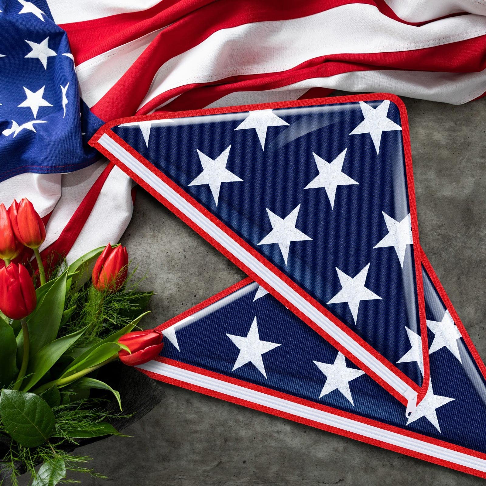 Kajaia 2 Pieces Vinyl Memorial Flag Display Bag with Zipper Lightweight Easy…