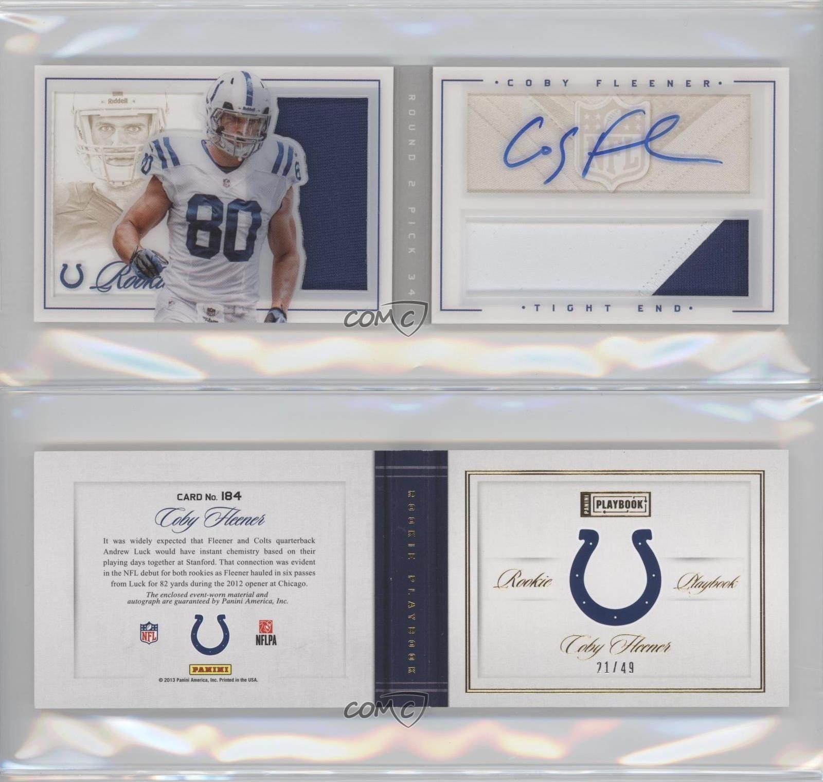 2012 Panini Playbook Booklet Gold 21/49 Coby Fleener #184 Rookie Auto RC 0f8