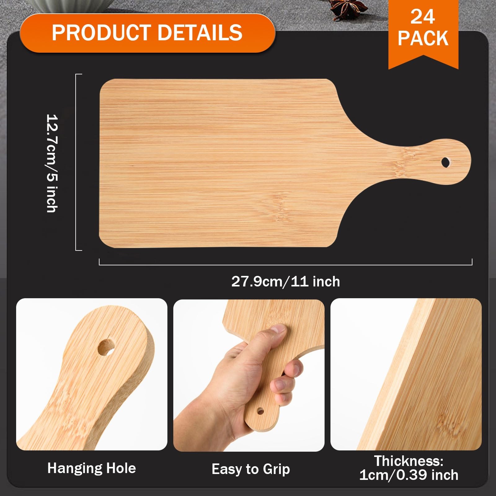 24 Pcs Thicken Bamboo Cutting Board Bulk 11×5 Inch 11x5x0.39 Inch, 24 Pieces