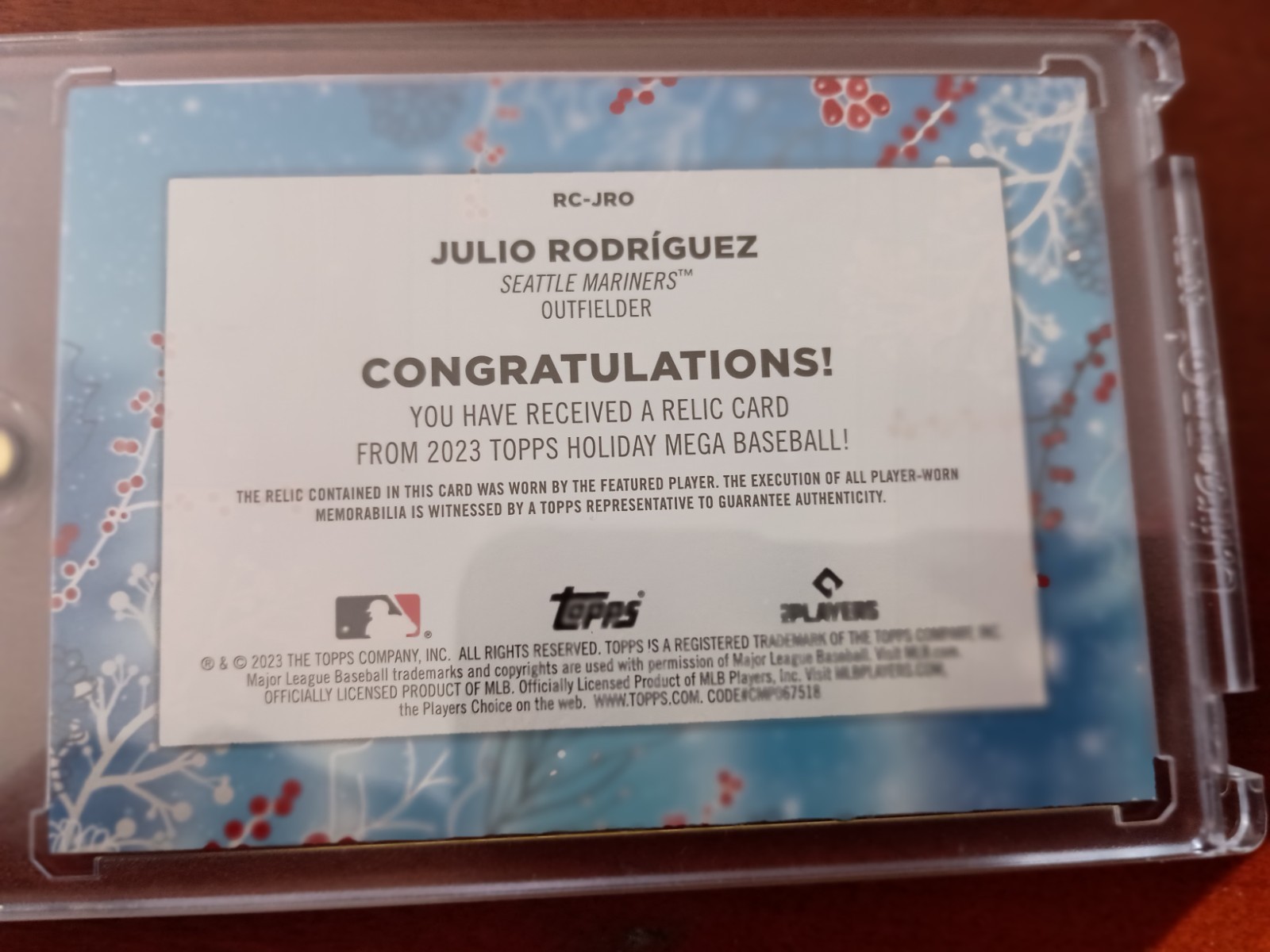 Julio Rodriguez 2023 Topps Holiday Mega Relic #RC-JRO Mariners