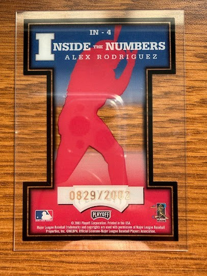 2003 Playoff Prestige Inside the Numbers ALEX RODRIGUEZ 829/2002 Rangers IN-4