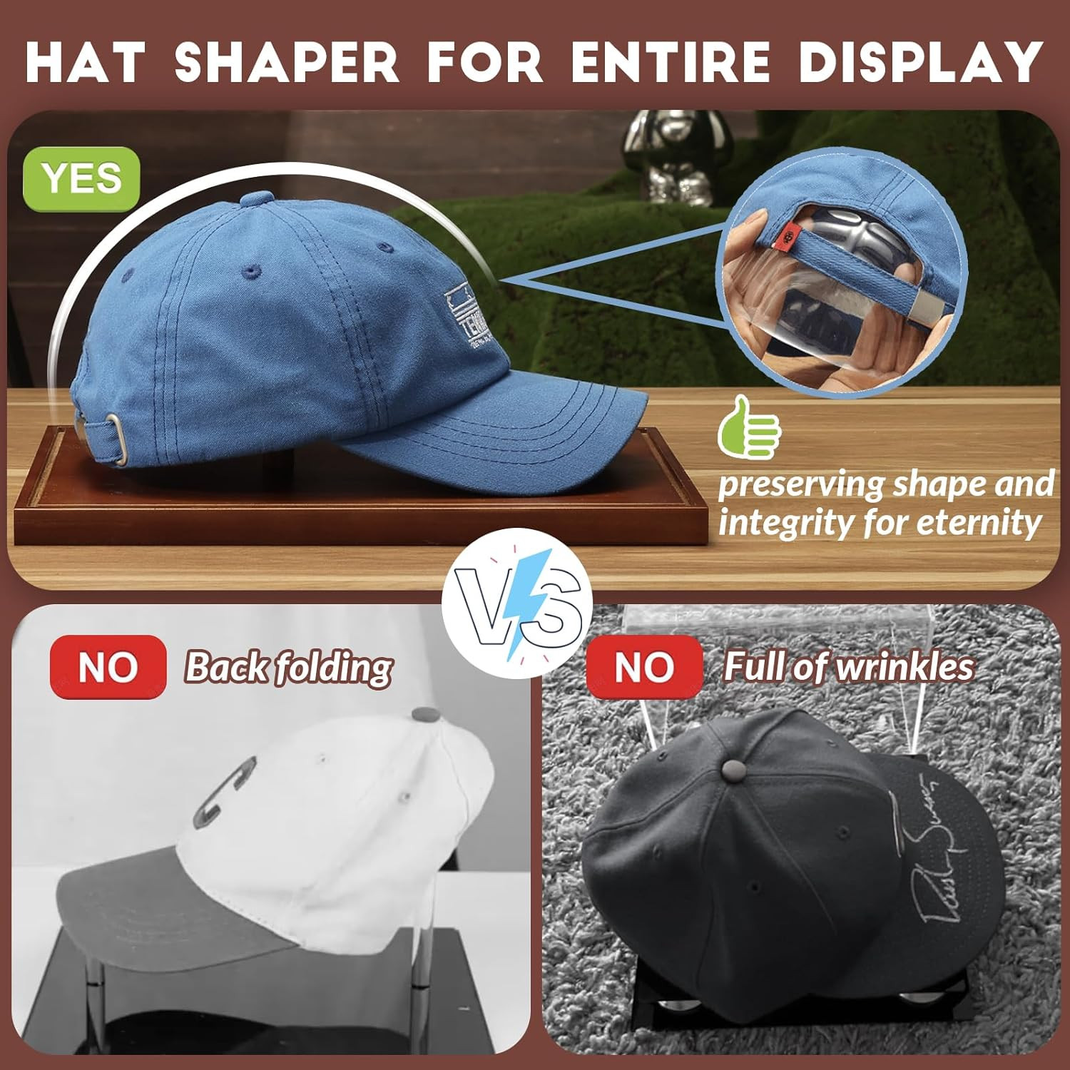 Hat Display Case,Clear Acrylic Baseball Cap Display Box Stand with UV Protection