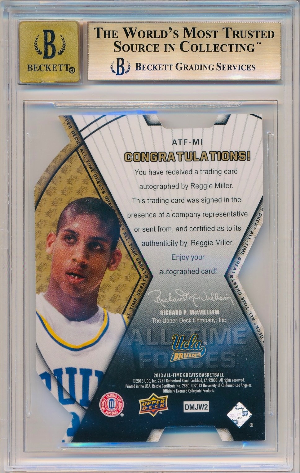 REGGIE MILLER 2013 UD ALL-TIME GREATS All-Time Forces On-Card AUTO /35 BGS 9.5