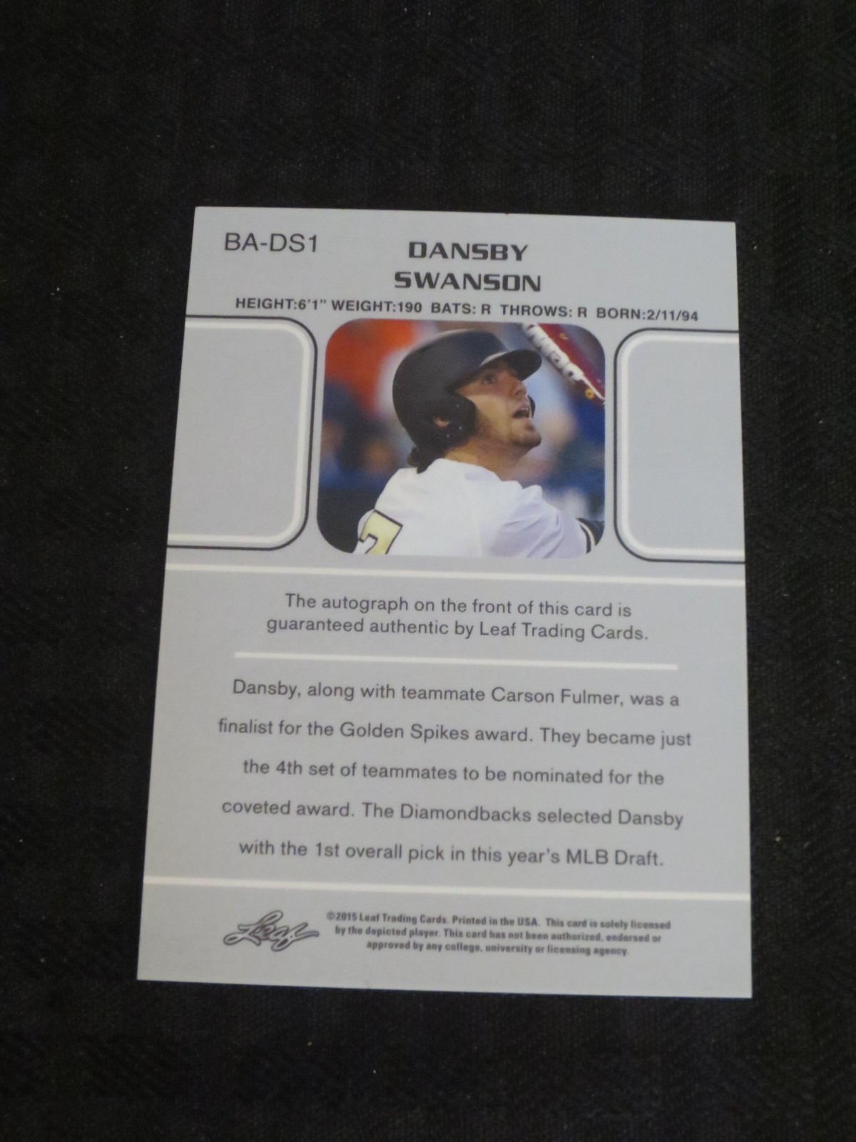 2015 Leaf 25th Clear Dansby Swanson Braves/Cubs Rookie Autograph BA-DS1