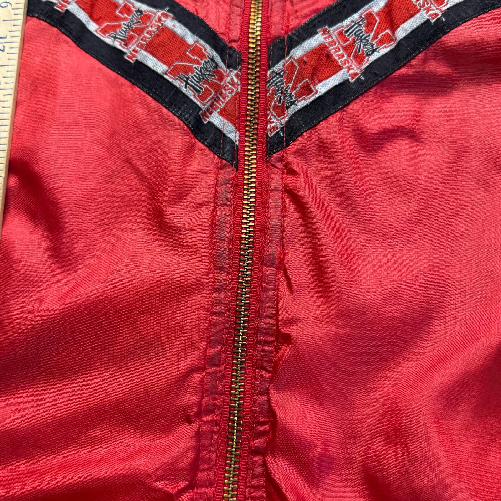 Vintage Nebraska Huskers Jacket XL Red Black Full Zip NCAA Hidden Hood *Read