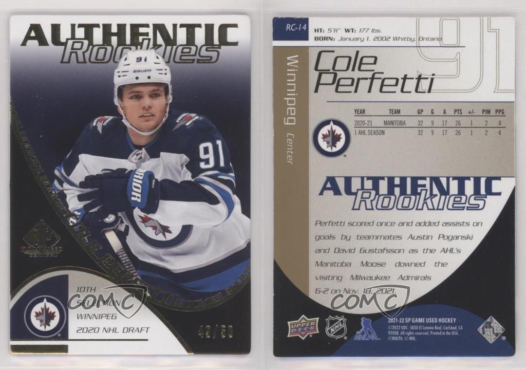 2021 SP Game Used 2003-04 Retro Rookies Gold 49/50 Cole Perfetti #RC-14 RC 14sr