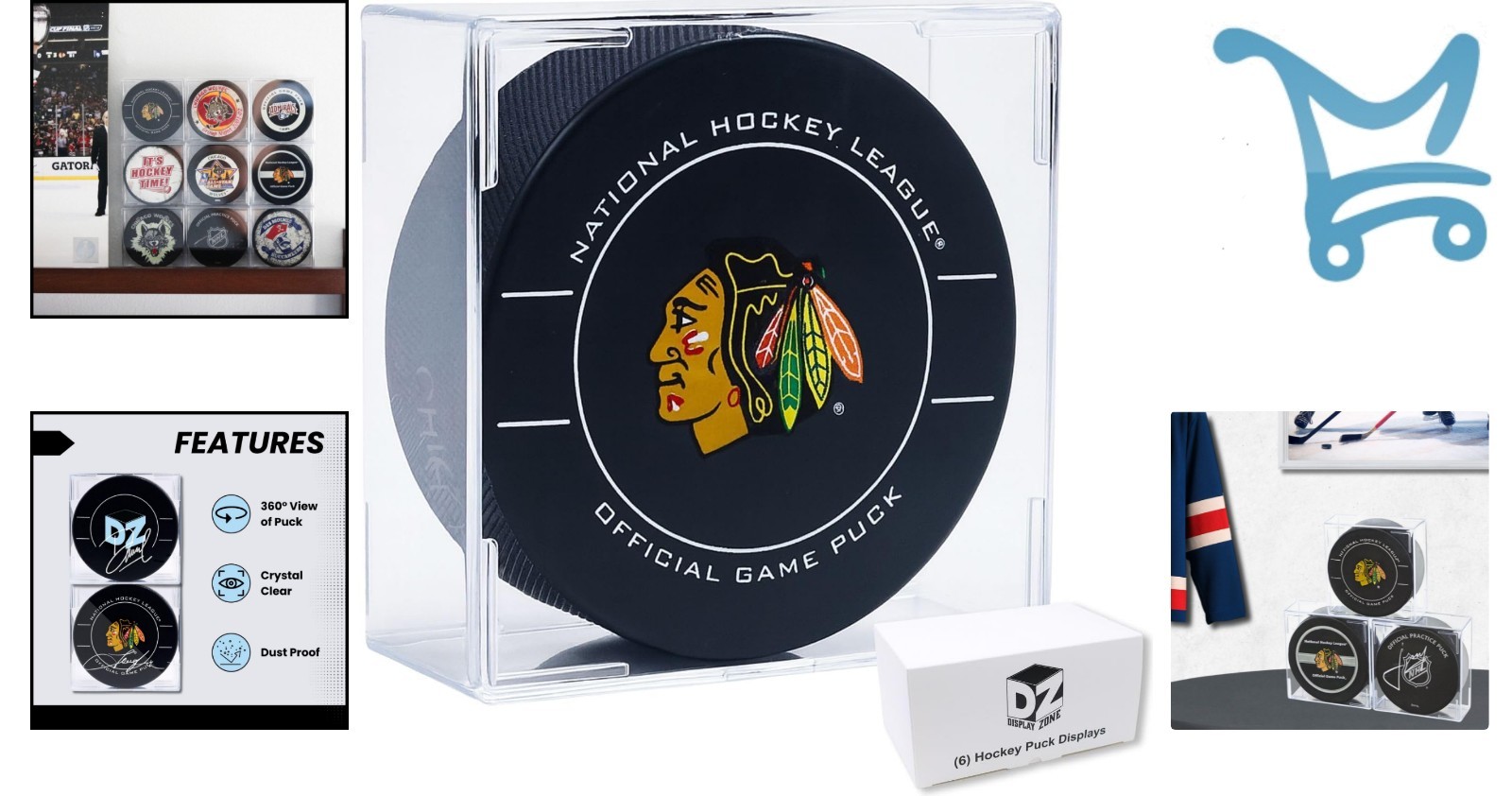 6 Count Acrylic Hockey Puck Display Cases Fits Official NHL Size Crystal Clear