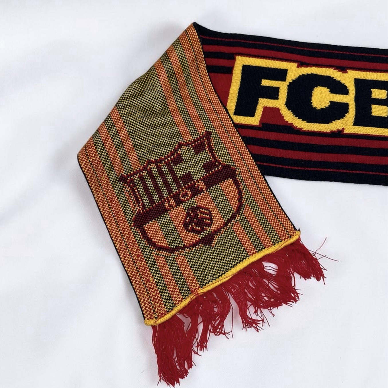 FC Barcelona Scarf Soccer Football Acrylic Knit Fringe Red Blue Yellow 7.5x 67