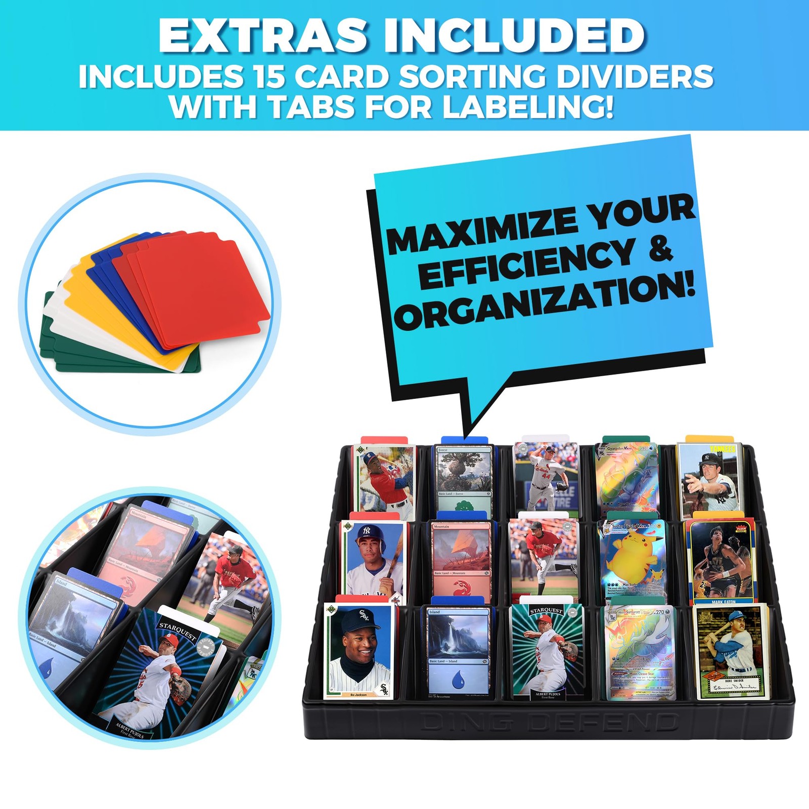 Card Sorting Tray – Stackable Trading Cards Organizer – 15-Compartment Tray S…