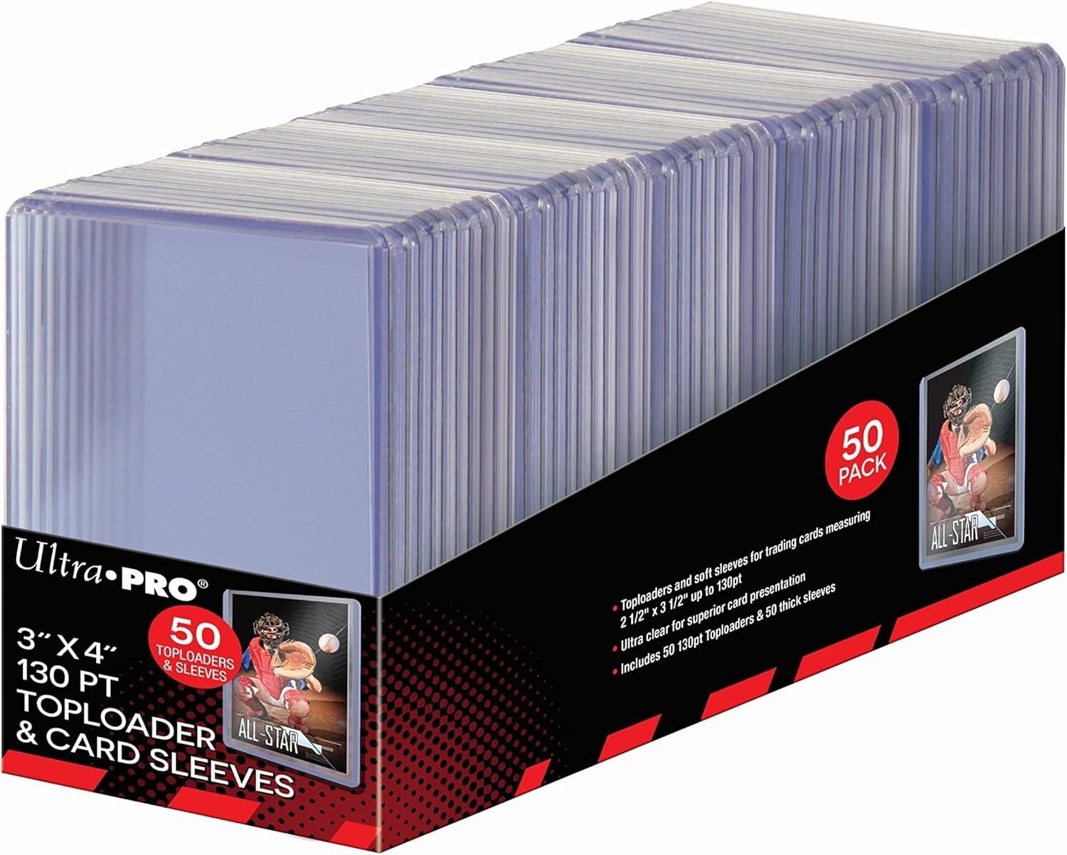 50 ULTRA PRO 3×4 130pt Thick Top Loader + 50 Thick Sleeves FOOTBALL BASEBALL ect