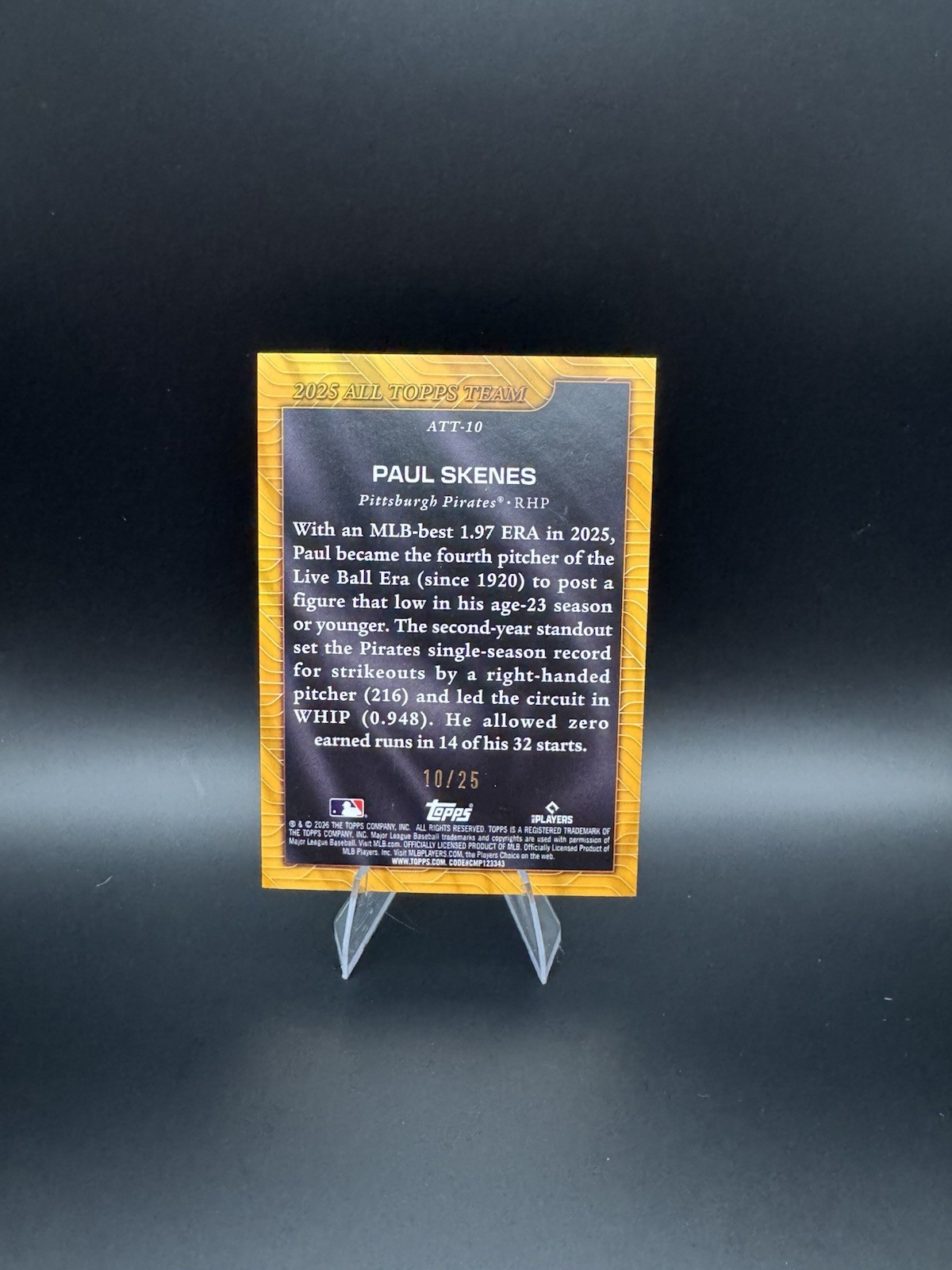 Topps 2026 Series 1 Paul Skenes ATT-10 Orange Foil /25 Pirates