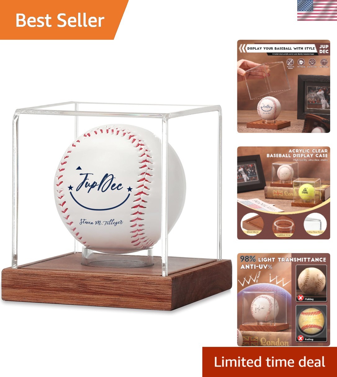 Clear Acrylic Baseball Holder on Wooden Base – Perfect for Memorabilia Display
