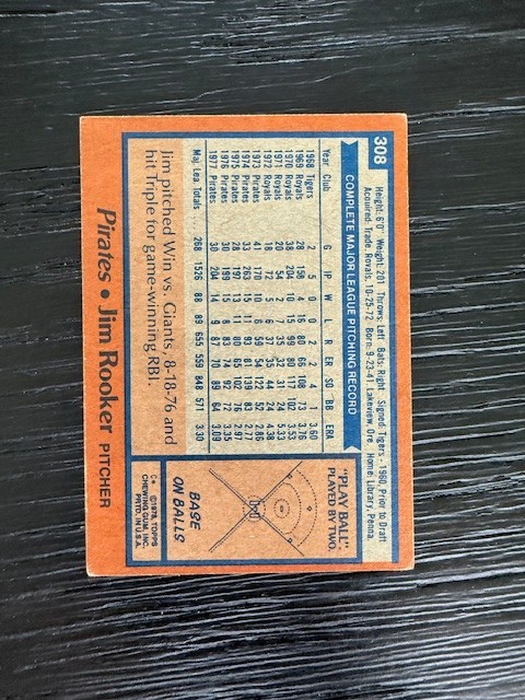 Pirates Jim Rooker Signed 1978 Topps AUTO