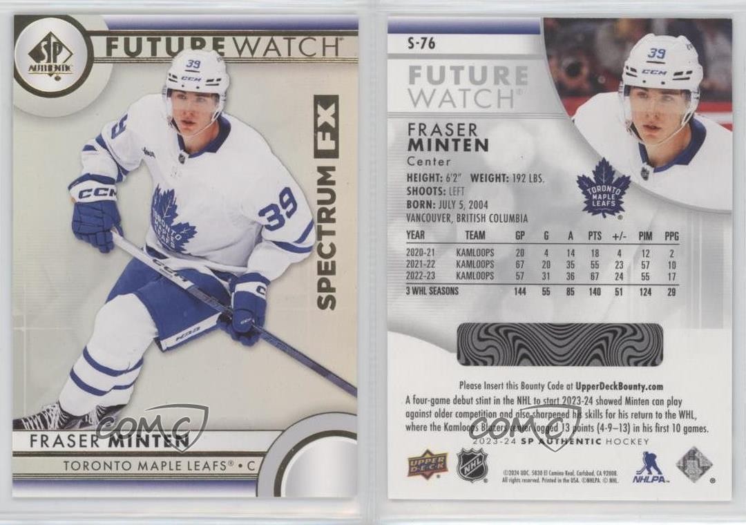 2023-24 SP Authentic Spectrum FX Future Watch Fraser Minten #S-76 Rookie RC 14sr