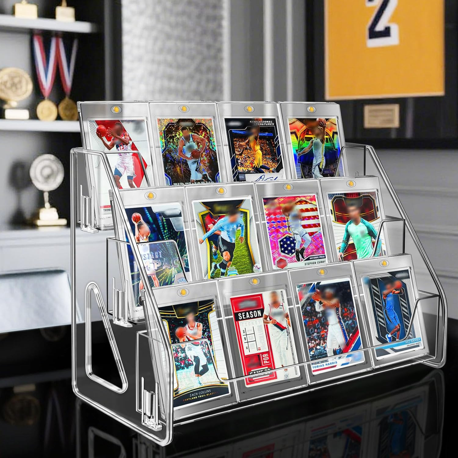 Magnetic Card Holder 3-Tier, Card Display Stand Clear Acrylic Trading Sports Car