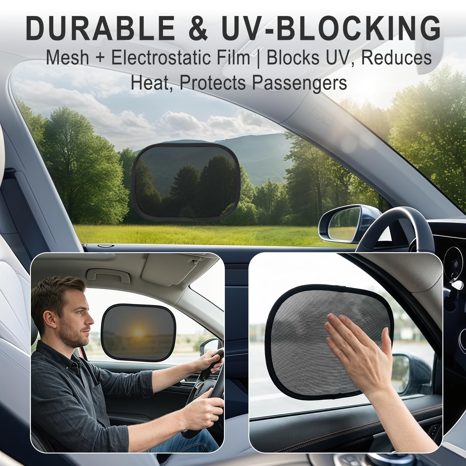 Mini Car Window Shades 2 Pack, Static Cling Car Visor for Windshield & Side W…