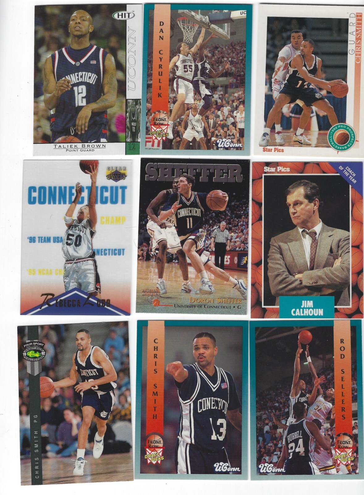 UCONN CONNECTICUT HUSKIES BASKETBALL & FOOTBALL 30 COLLEGE CARD LOT ORLOVSKY