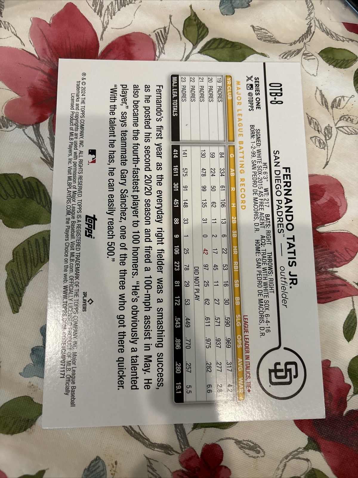 2024 Topps #OTB-8 FERNANO TATIS JR. Oversized Super Monster Box Topper