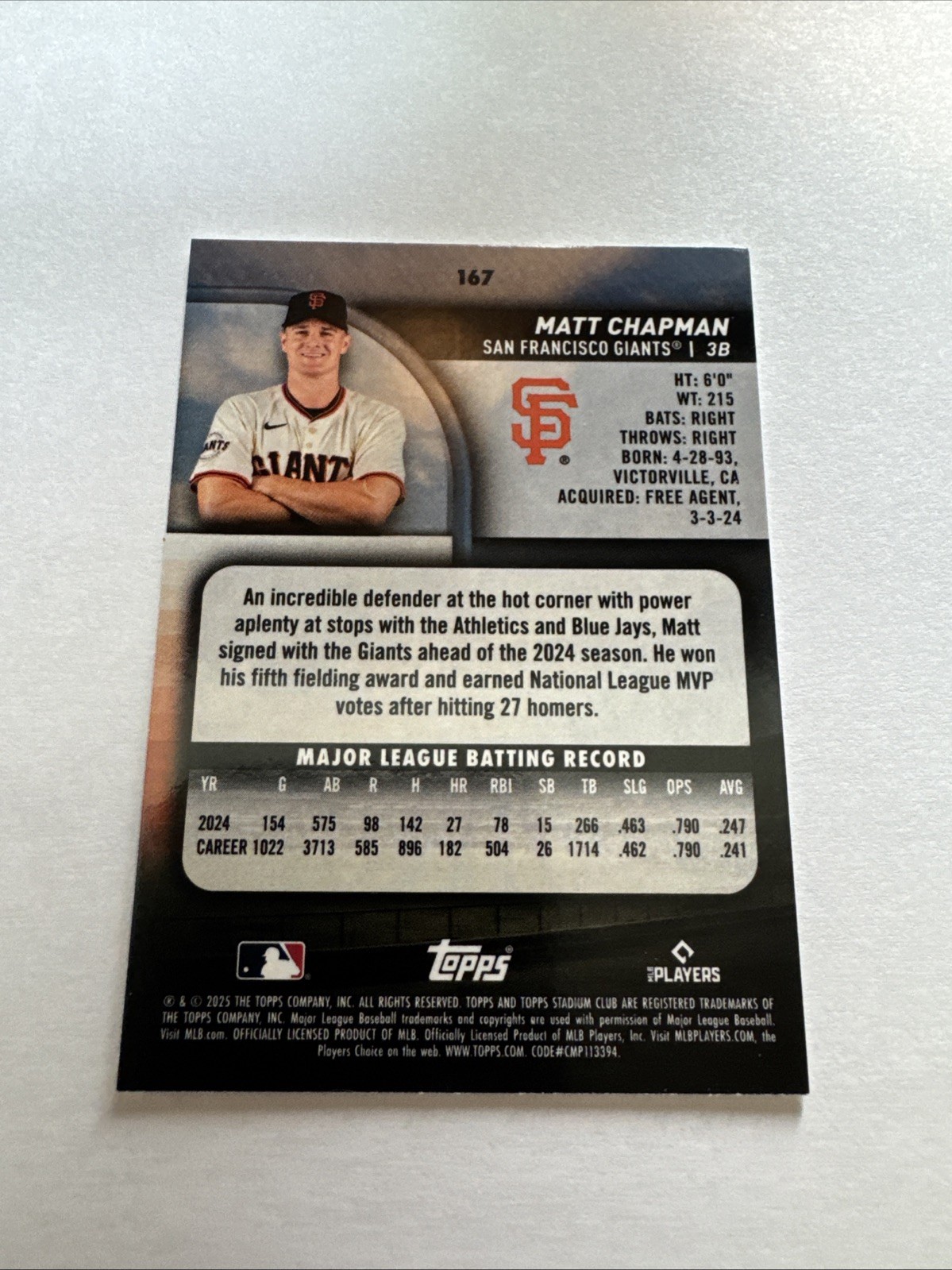 Matt Chapman Sepia Foil Parallel 2025 Topps Stadium Club Baseball