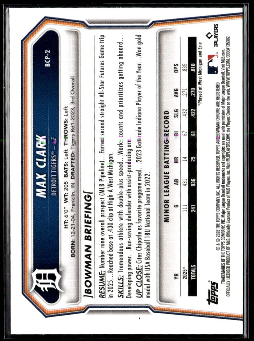 2026 Bowman #BCP-2 Max Clark Sapphire Edition