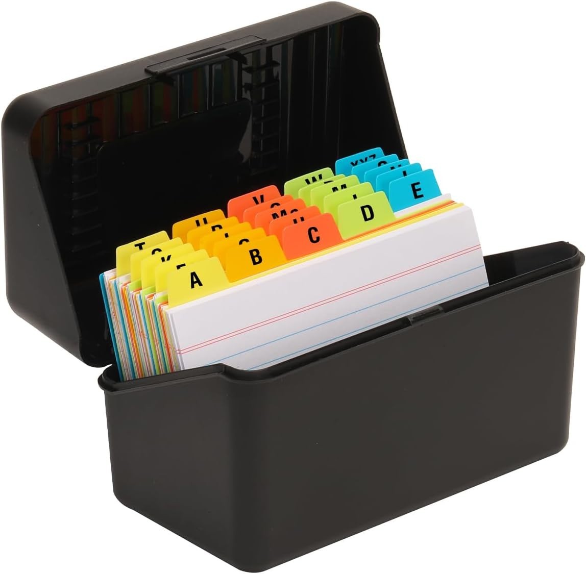 Compact 3×5 Index Card Box with 100 Cards & 25 Dividers in Sophisticated Black