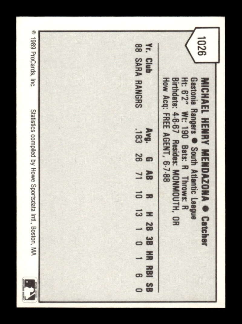 1989 Procards #1026 Mike Mendazona NM Near Mint BXCP08