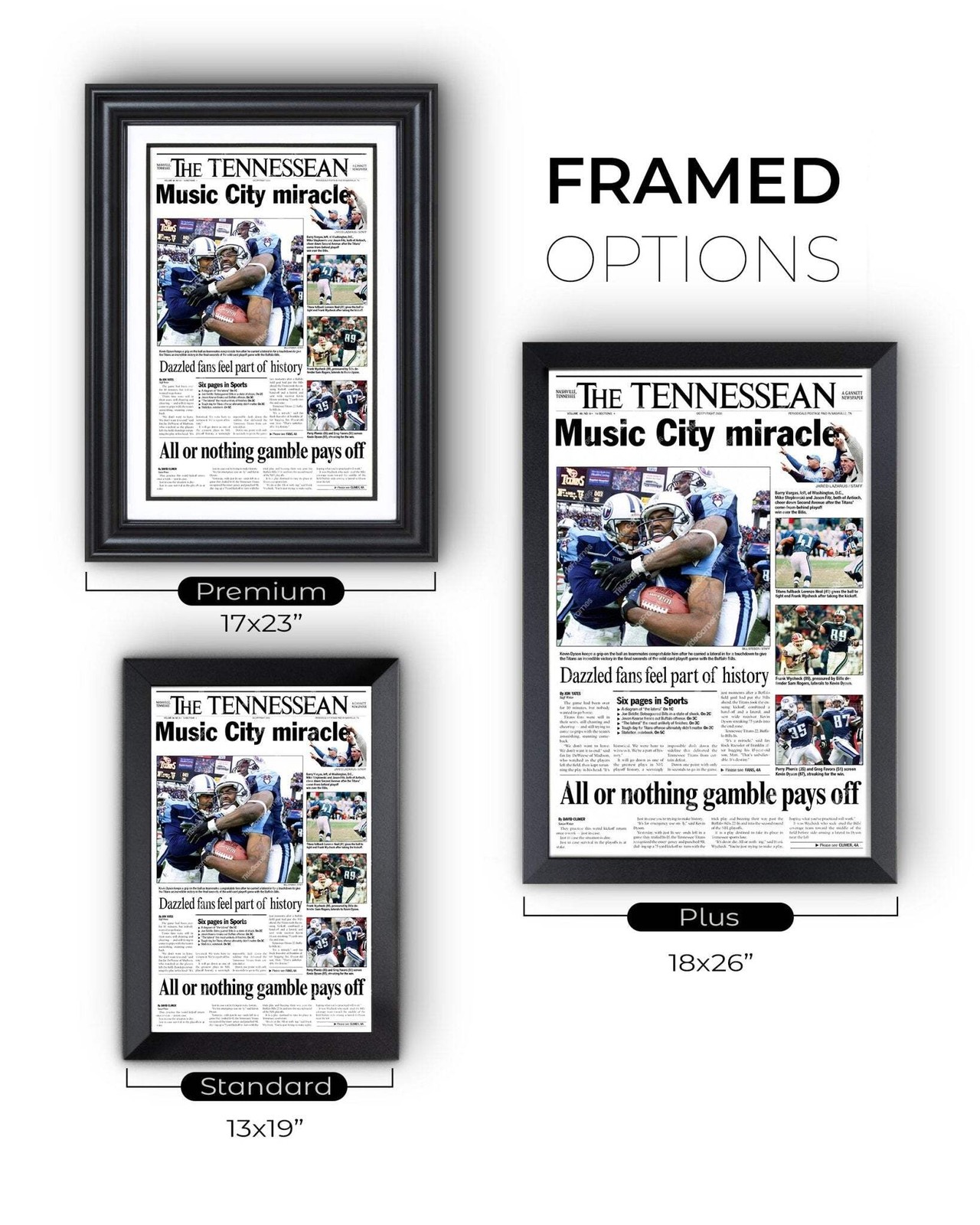 2000 Tennessee Titans ‘Music City Miracle’ Framed Newspaper.