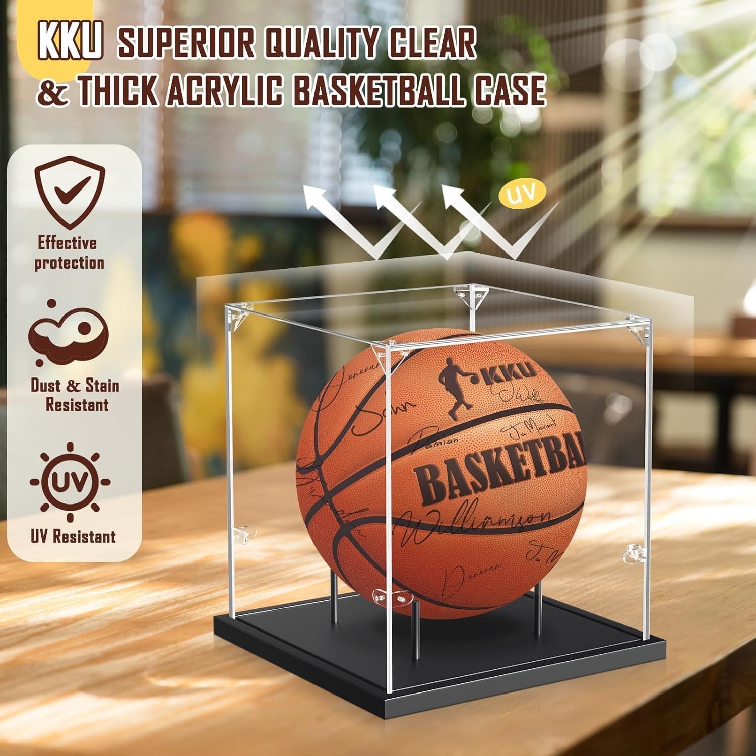 Clear Acrylic Basketball Case for Autographed Memorabilia – 24×18 Tabletop Stand