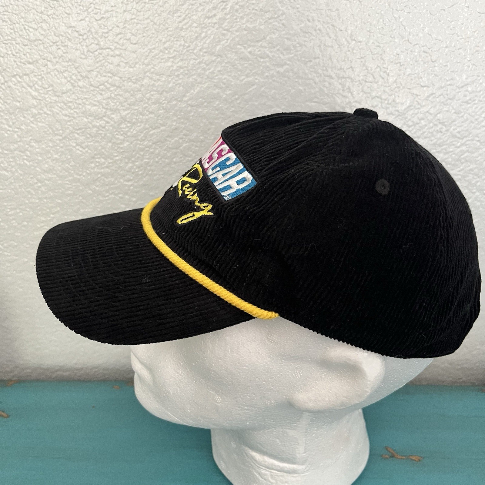 NASCAR Racing Black & Yellow Corduroy Rope Hat Snapback One Size Machine Wash
