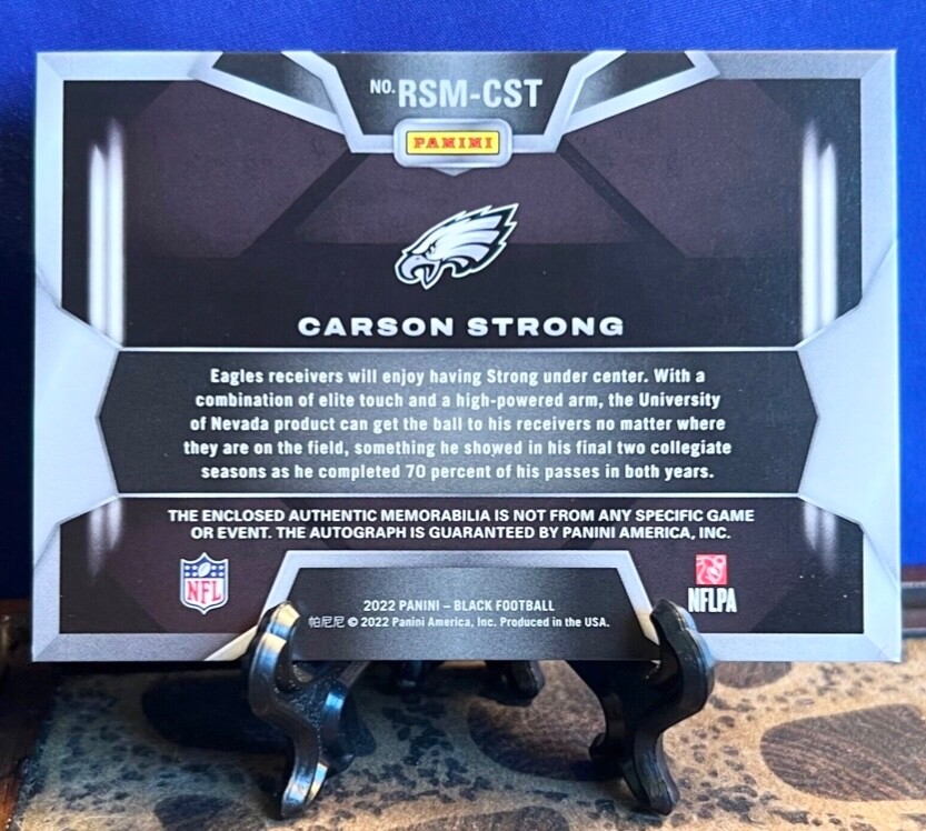 2022 PANINI BLACK 2 PATCH RPA AUTO CARSON STRONG ROOKIE #/50 RSM~CST USFL MINT