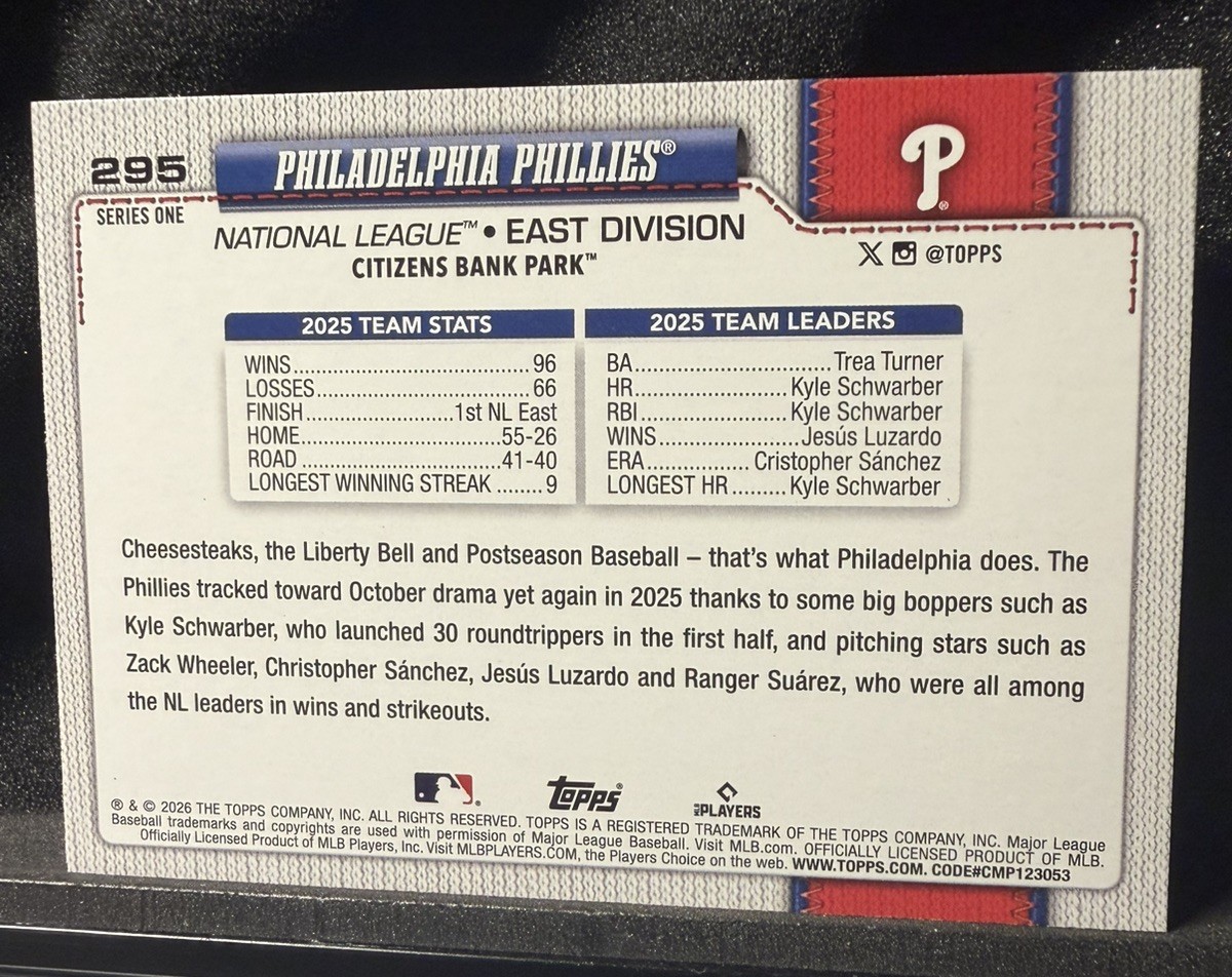 2026 Topps Series 1 – #295 Philadelphia Phillies Team Card
