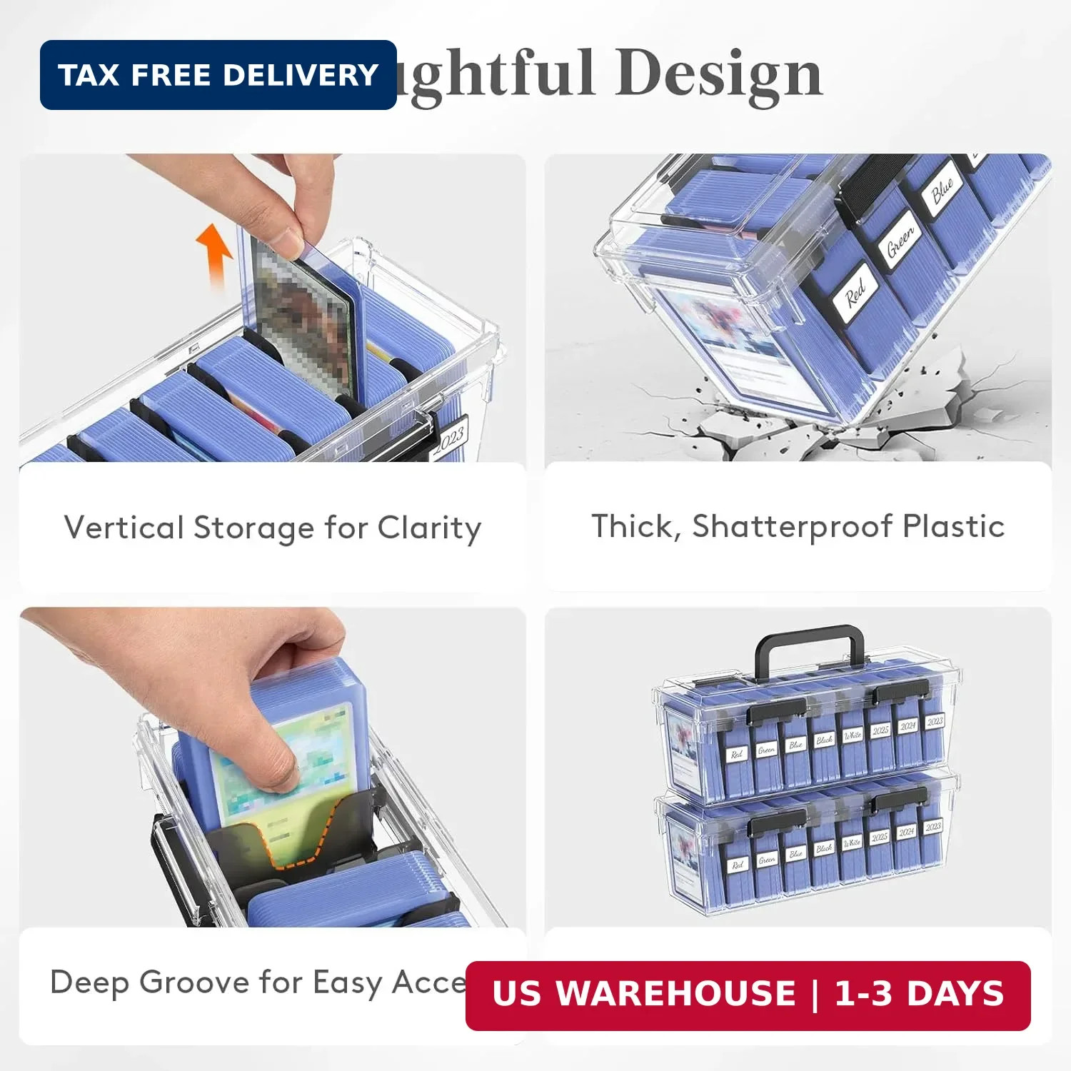 Trading Card Storage Box fit for Toploader, Stackable Reinforced Latch C