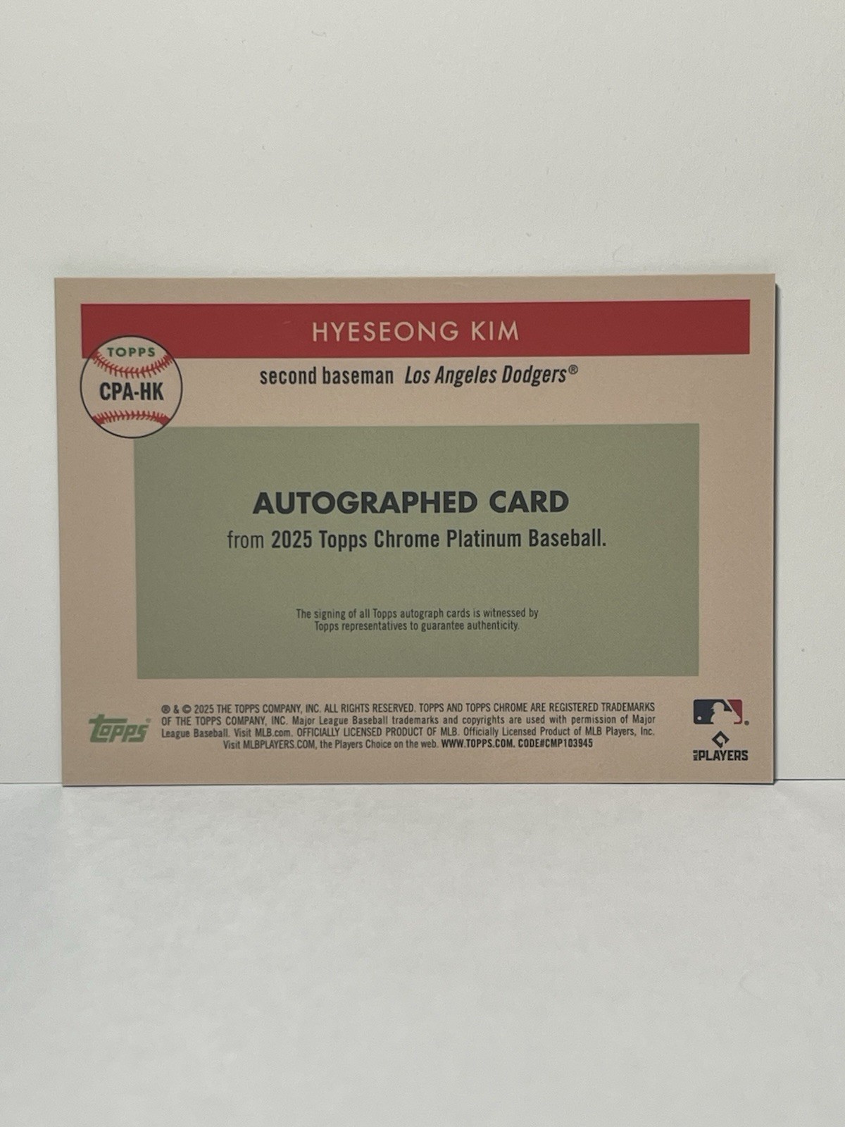 2025 Topps Chrome Platinum Hyeseong Kim #CPA-HK (RC) Auto Green Mini Diamond /75